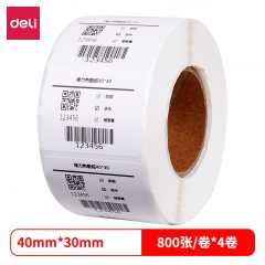 得力12000三防熱敏標簽紙(40*30mm-800張)(白)(4卷/筒)