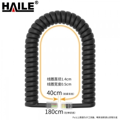 海樂（Haile）HT-101H-1.8M電話線卷線 座機(jī)聽筒線/話筒/連接/手柄/彈簧/曲線 4P4C插頭 拉直長1.8米 黑色