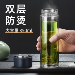 綠珠lvzhu 雙層玻璃杯 創(chuàng)意便攜商務(wù)男女士大容量 茶水分離過濾辦公泡茶水杯子B795深藍(lán)色 350ml