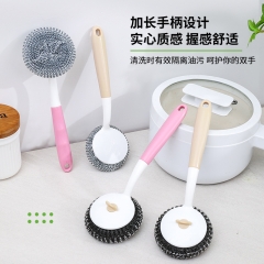 益美得 QJK008 帶柄鋼絲球洗碗刷鍋清潔球鋼絲刷 長柄款 (顏色隨機(jī))