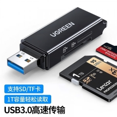 綠聯(lián) 讀卡器多功能二合一USB3.0高速讀取 支持TF/SD型相機(jī)行車記錄儀安防監(jiān)控內(nèi)存卡手機(jī)存儲卡 【雙卡單讀】 黑色 40750 USB3.0