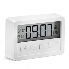 得力(deli)LCD透明屏幕電子鬧鐘床頭鐘智能時鐘  白色8856
