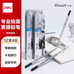 得力(deli)RK3-4B高級(jí)美術(shù)繪圖丹途素描鉛筆(混)(12支/盒)
