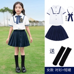 米詩德（MISHIDE）畢業(yè)照服裝小學(xué)生夏季短袖襯衫款校服班服 6665女款配黑色襪子 180CM
