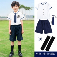 米詩德（MISHIDE）畢業(yè)照服裝小學生夏季短袖襯衫款校服班服 6665男款配黑色襪子 180CM