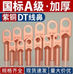 電纜銅鼻子銅線鼻子堵油鼻紫銅線耳接線鼻加厚銅接頭銅端子 DT-16平方